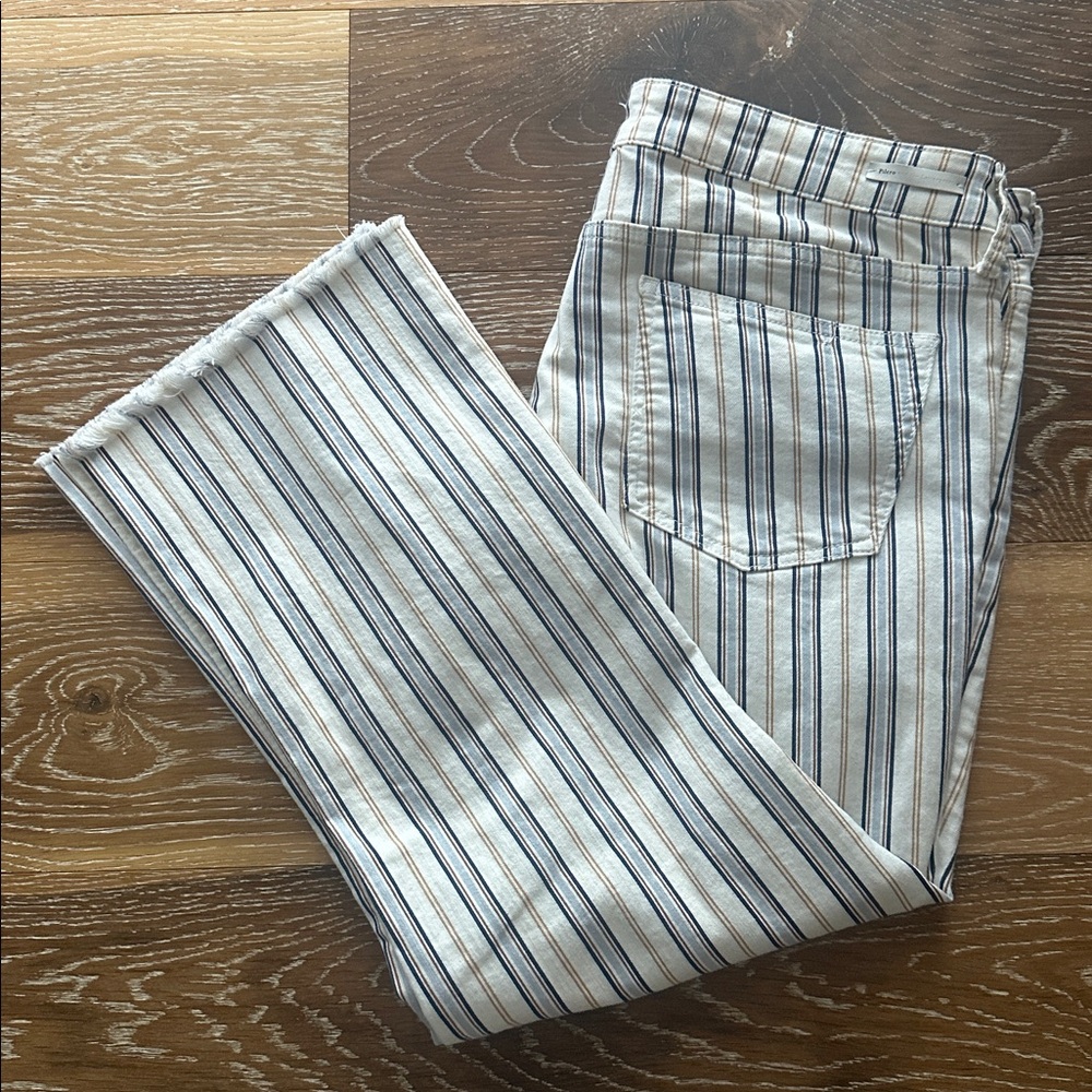 PILCRO by Anthropologie striped high rise bootcut frayed hem jeans, size 33. EUC
